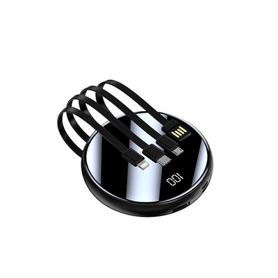 Ultra Slim Round 4-charge-Cables Power Bank 10000 mAh